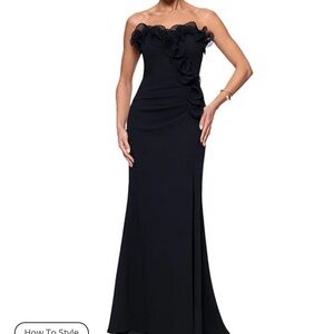 Xscape Black Strapless Gown with Floral Accents
